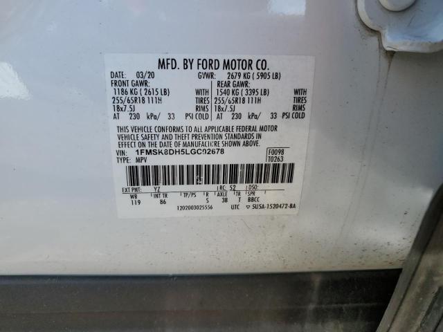 1FMSK8DH5LGC02678 - 2020 FORD EXPLORER XLT أبيض صورة 13