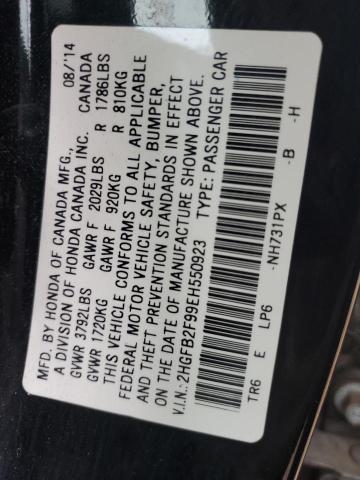 2HGFB2F99EH550923 - 2014 HONDA CIVIC EXL BLACK photo 12