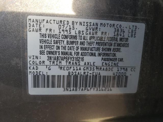 3N1AB7AP6FY316216 - 2015 NISSAN SENTRA S GRAY photo 12