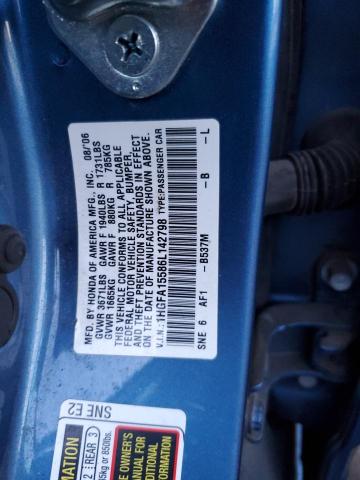 1HGFA15586L142798 - 2006 HONDA CIVIC LX BLUE photo 12