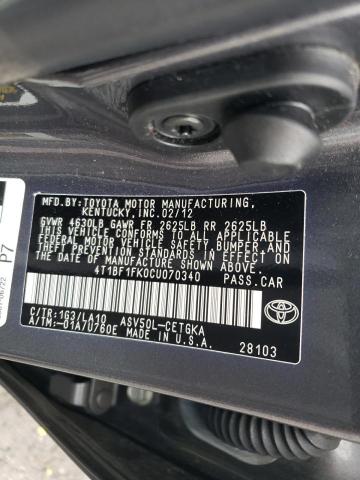 4T1BF1FK0CU070340 - 2012 TOYOTA CAMRY BASE CHARCOAL photo 13