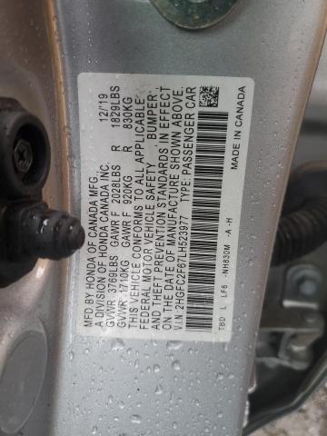 2HGFC2F67LH523977 - 2020 HONDA CIVIC LX SILVER photo 12
