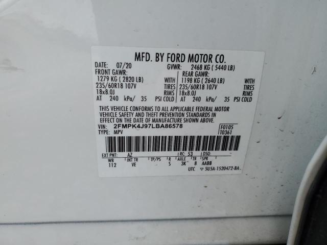 2FMPK4J97LBA86578 - 2020 FORD EDGE SEL WHITE photo 13