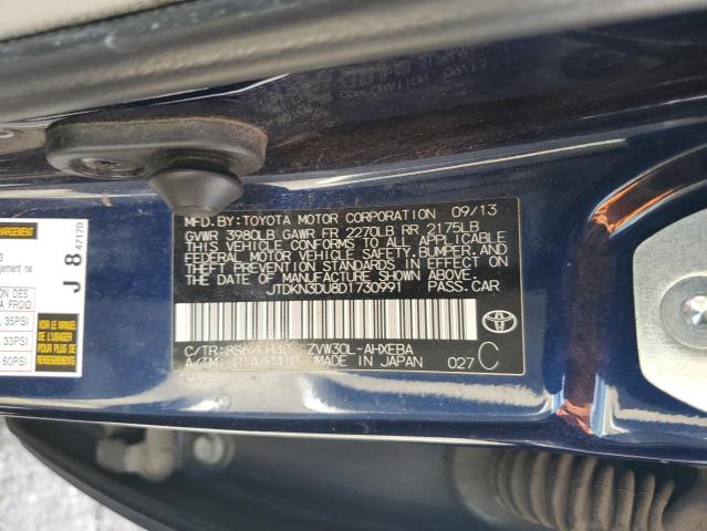 JTDKN3DU8D1730991 - 2013 TOYOTA PRIUS Mavi foto 12