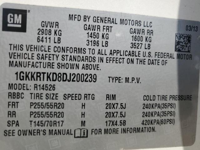 1GKKRTKD8DJ200239 - 2013 GMC ACADIA DENALI 白色 照片 13