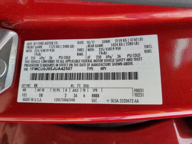 1FMCU0J95JUA42507 - 2018 FORD ESCAPE TITANIUM RED photo 13