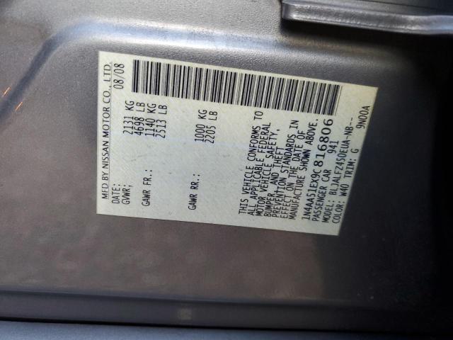 1N4AA51EX9C816806 - 2009 NISSAN MAXIMA S SILVER photo 12