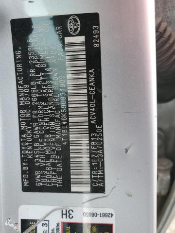 4T1BE46K59U831909 - 2009 TOYOTA CAMRY BASE 银色 照片 12