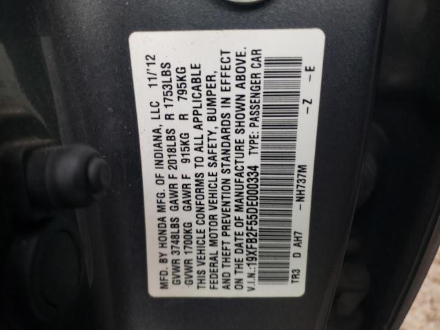 19XFB2F55DE000334 - 2013 HONDA CIVIC LX GRAY photo 13