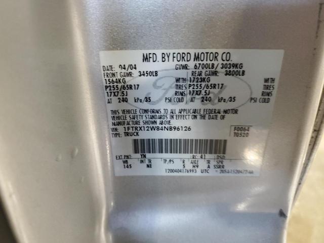 1FTRX12W84NB96126 - 2004 FORD F150 SILVER photo 12