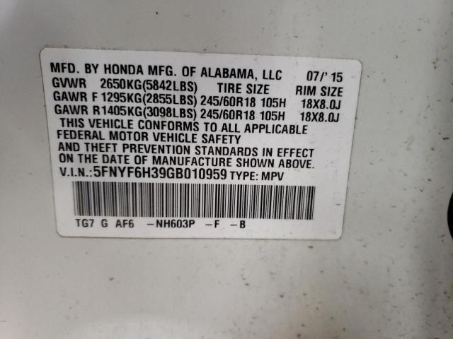 5FNYF6H39GB010959 - 2016 HONDA PILOT EX WHITE photo 13