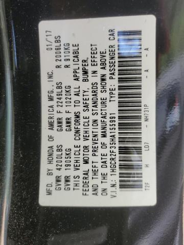 1HGCR2F35HA155991 - 2017 HONDA ACCORD LX Czarny zdjęcie 12