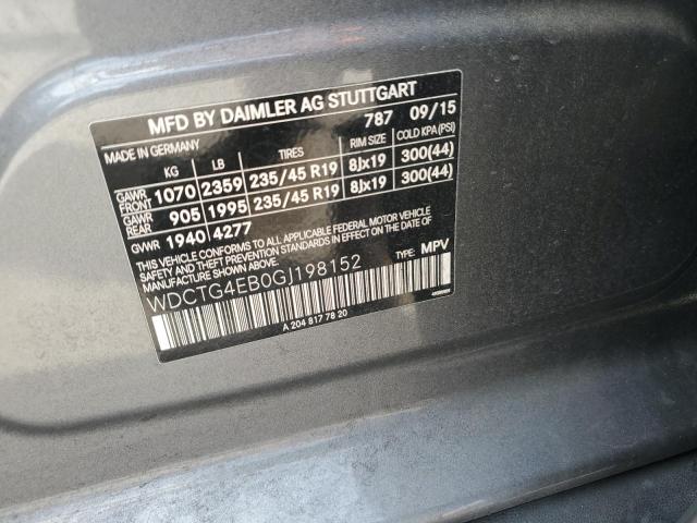 WDCTG4EB0GJ198152 - 2016 MERCEDES-BENZ GLA 250 Сұр фото 14