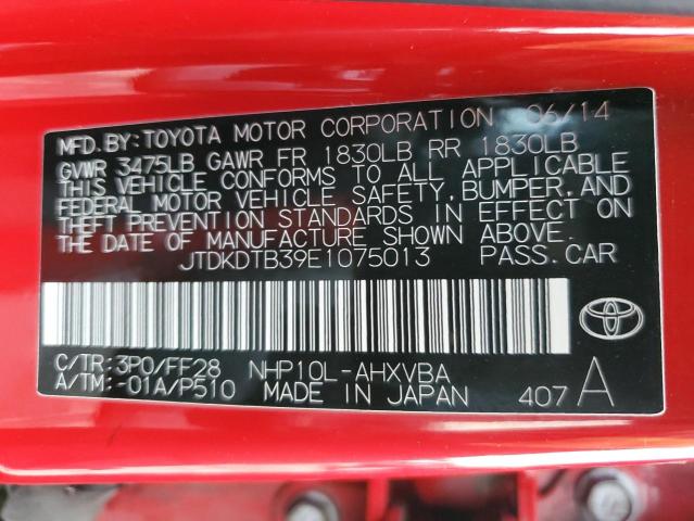 JTDKDTB39E1075013 - 2014 TOYOTA PRIUS C RED photo 13