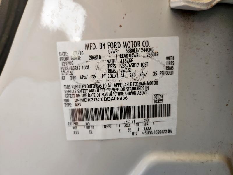 2FMDK3GC0BBA05936 - 2011 FORD EDGE SE 白色 照片 12