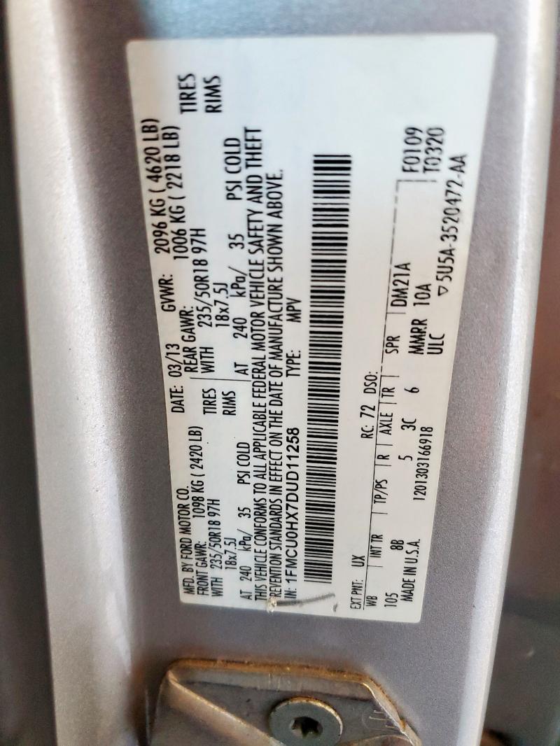 1FMCU0HX7DUD11258 - 2013 FORD ESCAPE SEL 银色 照片 13