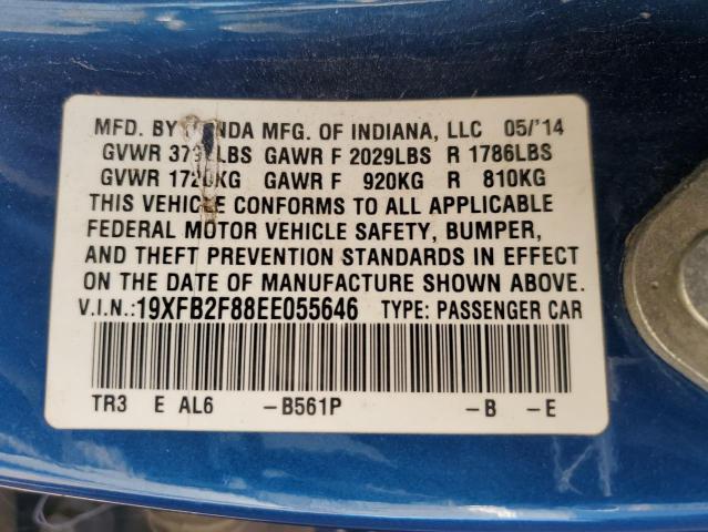 19XFB2F88EE055646 - 2014 HONDA CIVIC EX BLUE photo 13