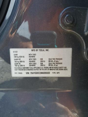 7SAYGDEE3NA006569 - 2022 TESLA MODEL Y Boz foto 12