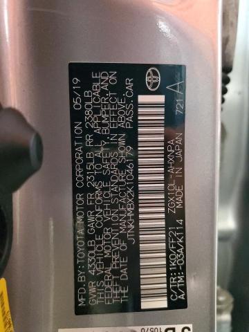 JTNKHMBX2K1046179 - 2019 TOYOTA C-HR XLE Серебристый фото 12