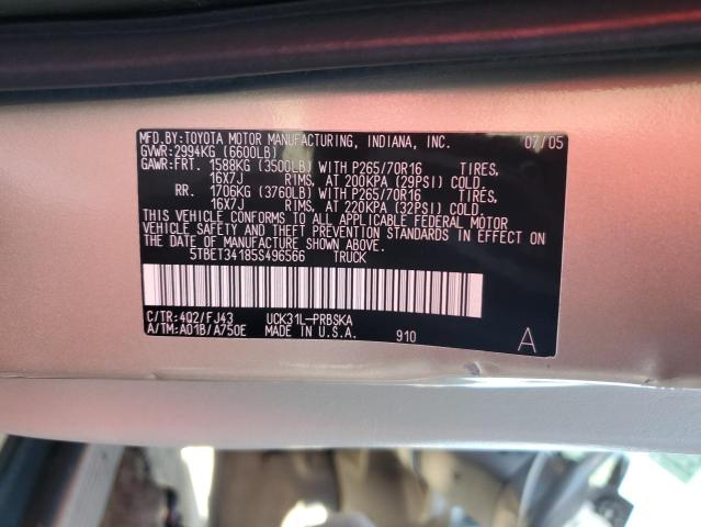 5TBET34185S496566 - 2005 TOYOTA TUNDRA DOUBLE CAB SR5 TAN photo 12