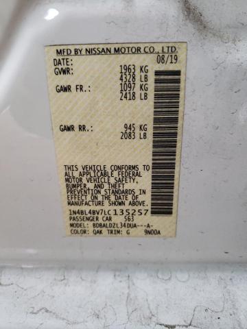 1N4BL4BV7LC135257 - 2020 NISSAN ALTIMA S WHITE photo 13