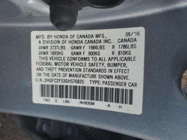 2HGFC2F53GH576835 - 2016 HONDA CIVIC LX GRAY photo 12