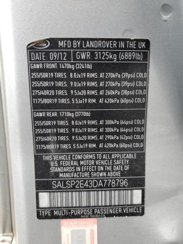 SALSP2E43DA778796 - 2013 LAND ROVER RANGE ROVE AUTOBIOGRAPHY SILVER photo 13