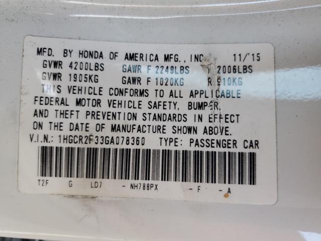 1HGCR2F33GA078360 - 2016 HONDA ACCORD LX თეთრი ფოტო 13