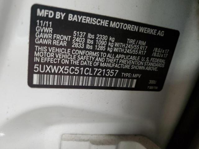 5UXWX5C51CL721357 - 2012 BMW X3 XDRIVE28I WHITE photo 14