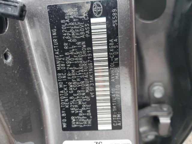 4T1F31AK1NU571919 - 2022 TOYOTA CAMRY XLE CHARCOAL photo 13