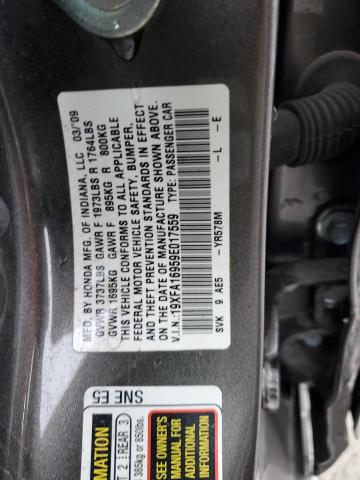 19XFA16959E017559 - 2009 HONDA CIVIC EXL ნაცრისფერი ფოტო 12