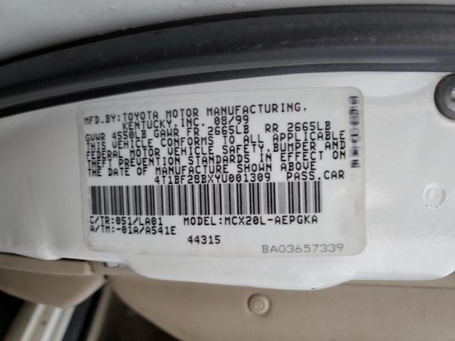 4T1BF28BXYU001309 - 2000 TOYOTA AVALON XL WHITE photo 13