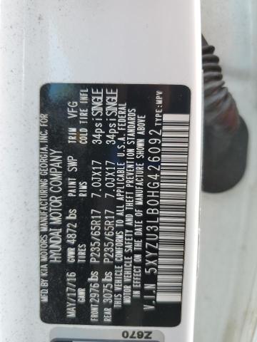 5XYZU3LB0HG426092 - 2017 HYUNDAI SANTA FE S WHITE photo 12