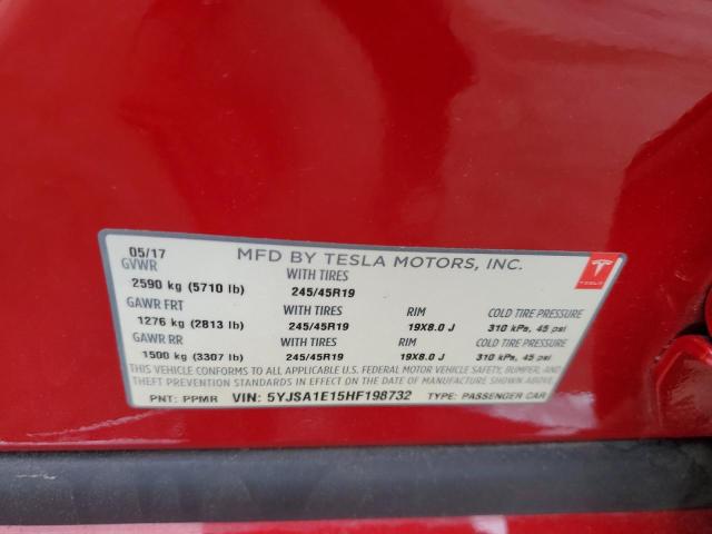 5YJSA1E15HF198732 - 2017 TESLA MODEL S RED photo 13