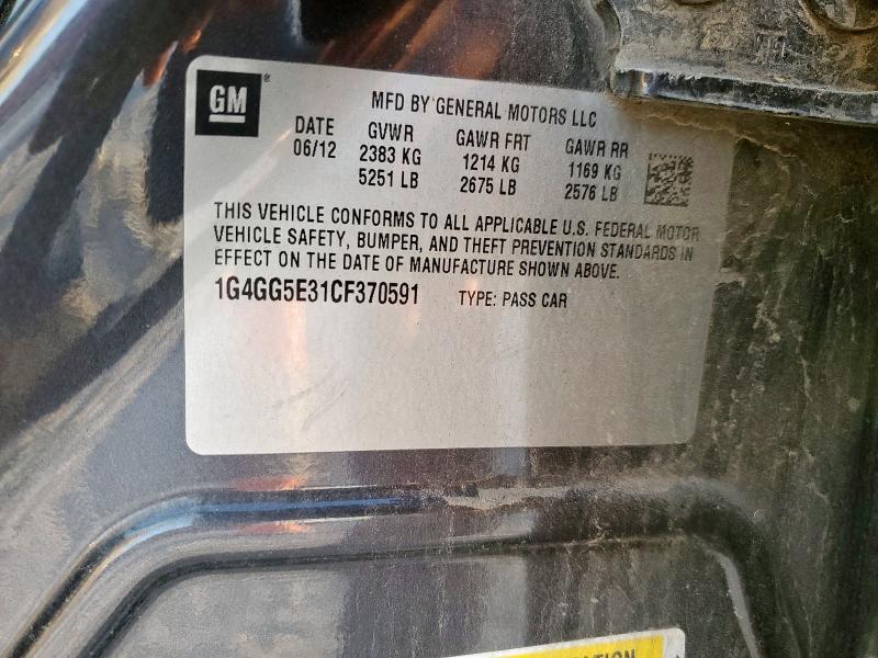 1G4GG5E31CF370591 - 2012 BUICK LACROSSE PREMIUM Գրաֆիտ լուսանկար 12