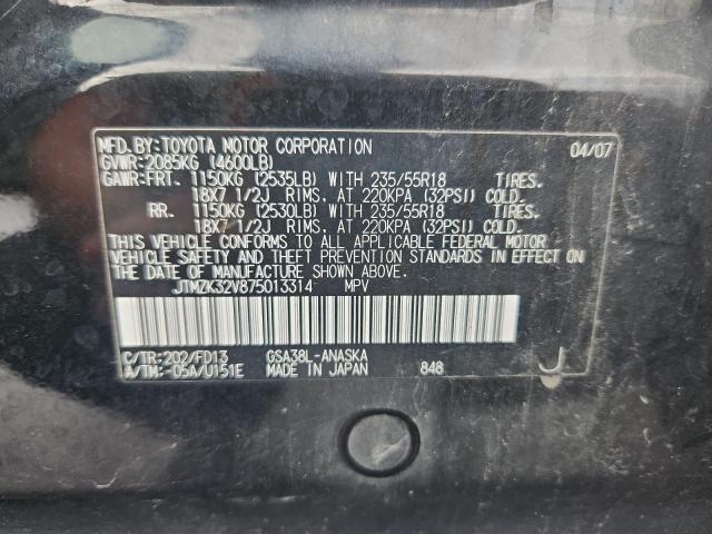 JTMZK32V875013314 - 2007 TOYOTA RAV4 SPORT შავი ფოტო 12