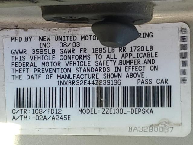 1NXBR32E44Z239196 - 2004 TOYOTA COROLLA CE Srebrny zdjęcie 12