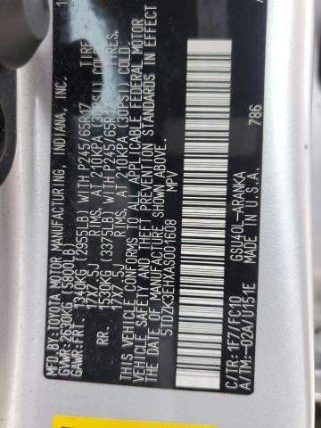 5TDZK3EHXAS001608 - 2010 TOYOTA HIGHLANDER SILVER photo 13