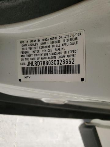 JHLRD78803C026652 - 2003 HONDA CR-V EX WHITE photo 13