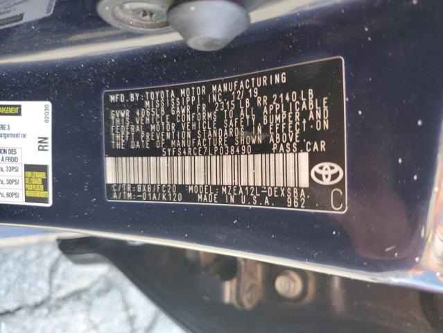 5YFS4RCE7LP038490 - 2020 TOYOTA COROLLA SE Көк фото 13