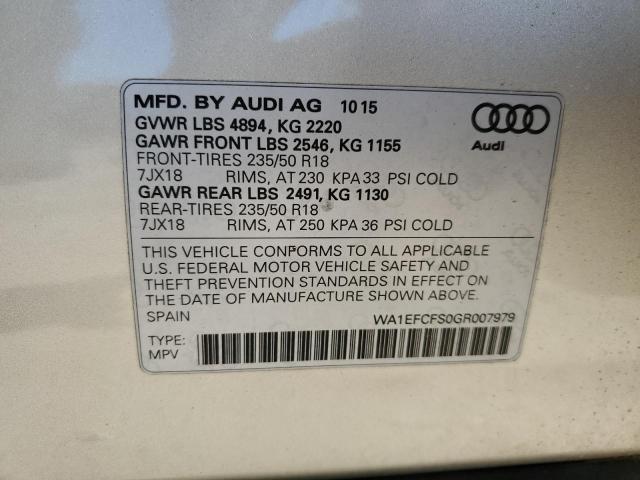 WA1EFCFS0GR007979 - 2016 AUDI Q3 PREMIUM PLUS Argent photo 13