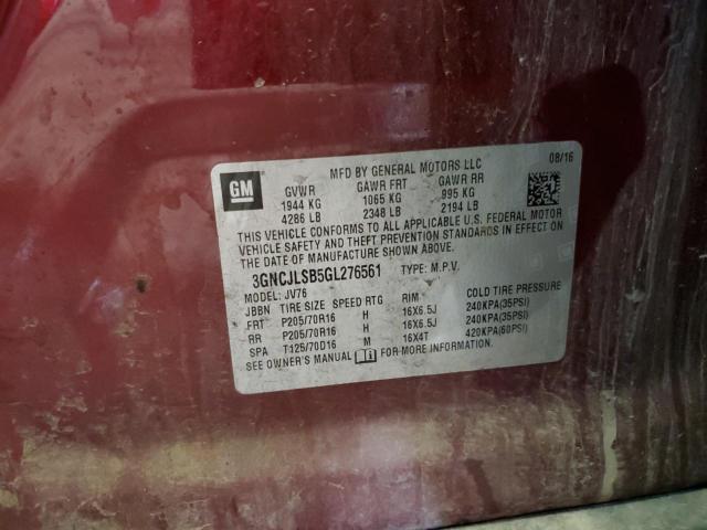 3GNCJLSB5GL276561 - 2016 CHEVROLET TRAX 1LT Bordeaux photo 13