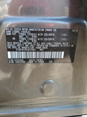 2T3DFREV5FW317804 - 2015 TOYOTA RAV4 LIMITED 棕色 照片 13