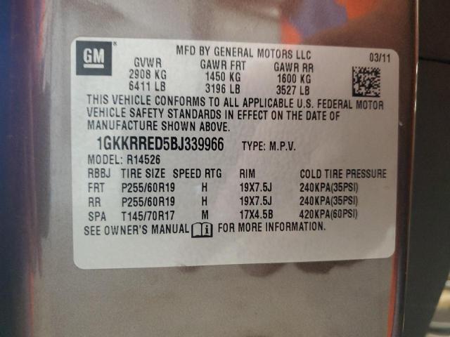 1GKKRRED5BJ339966 - 2011 GMC ACADIA SLT-1 灰色 照片 13