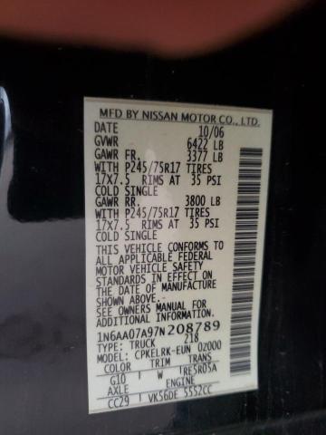 1N6AA07A97N208789 - 2007 NISSAN TITAN XE BLACK photo 12