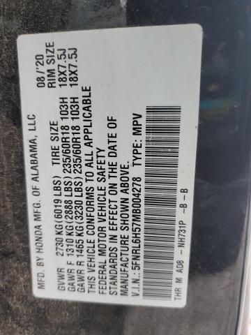 5FNRL6H57MB004278 - 2021 HONDA ODYSSEY EX BLACK photo 13