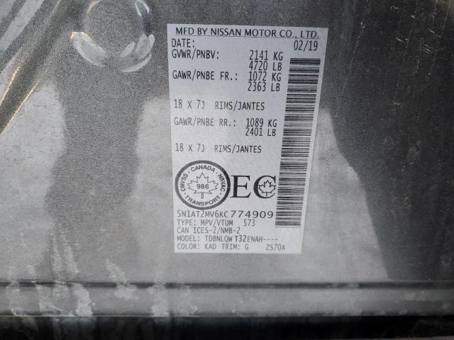 5N1AT2MV6KC774909 - 2019 NISSAN ROGUE S GRAY photo 14