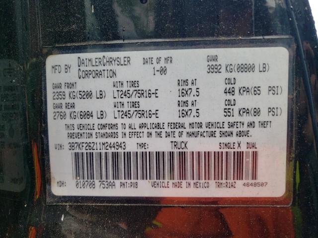 3B7KF26Z11M244943 - 2000 DODGE RAM 2500 BLACK photo 13