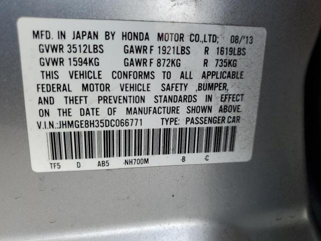 JHMGE8H35DC066771 - 2013 HONDA FIT SILVER photo 13