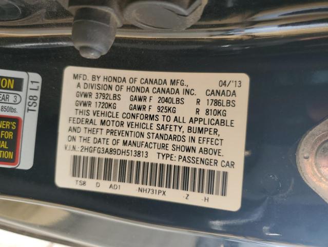 2HGFG3A89DH513813 - 2013 HONDA CIVIC EX BLACK photo 12